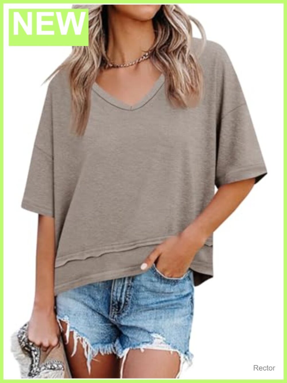Women's Summer Loose Fit V-Neck Short Sleeve T-Shirt Casual Top